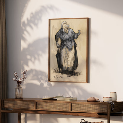 Premium Poster of Elderly Woman with Cane in Traditional Clothing Posters