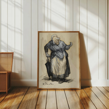 Premium Poster of Elderly Woman with Cane in Traditional Clothing Posters
