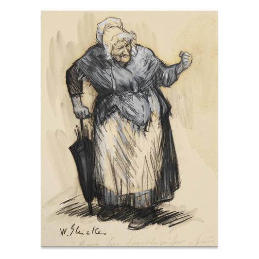 Premium Poster of Elderly Woman with Cane in Traditional Clothing Posters