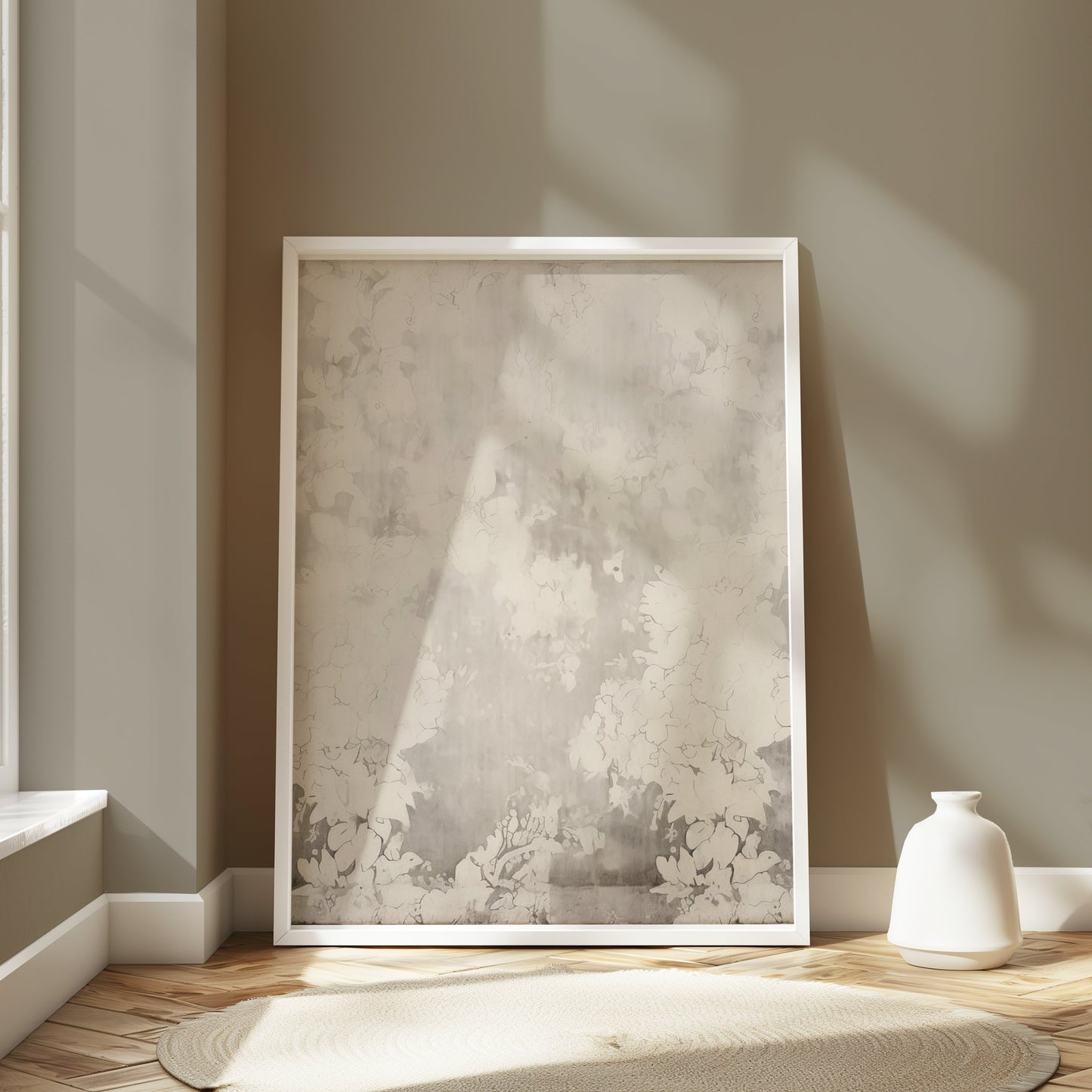 Premium Poster of Elegant Abstract Floral Art White and Grey Posters
