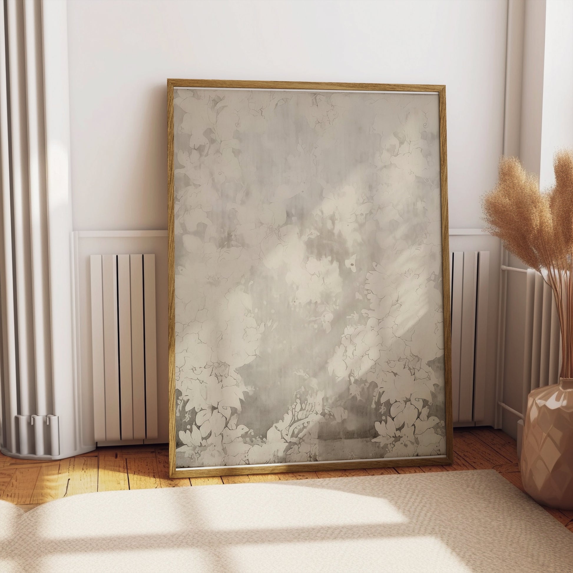 Premium Poster of Elegant Abstract Floral Art White and Grey Posters