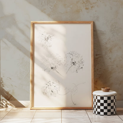 Premium Poster of Elegant Art Sketch of Flowers on Beige Background Posters