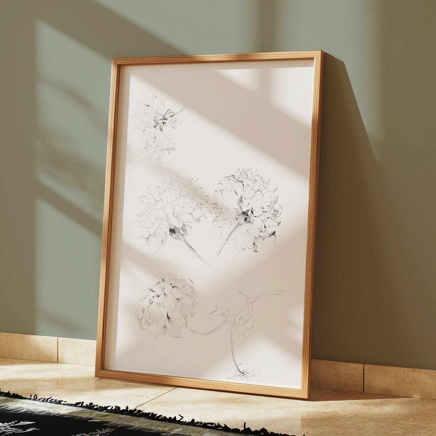 Premium Poster of Elegant Art Sketch of Flowers on Beige Background Posters