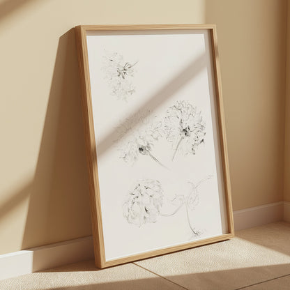 Premium Poster of Elegant Art Sketch of Flowers on Beige Background Posters