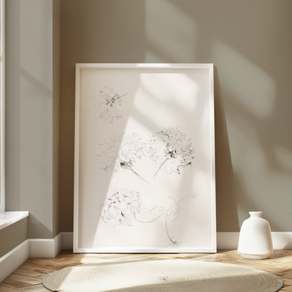 Premium Poster of Elegant Art Sketch of Flowers on Beige Background Posters