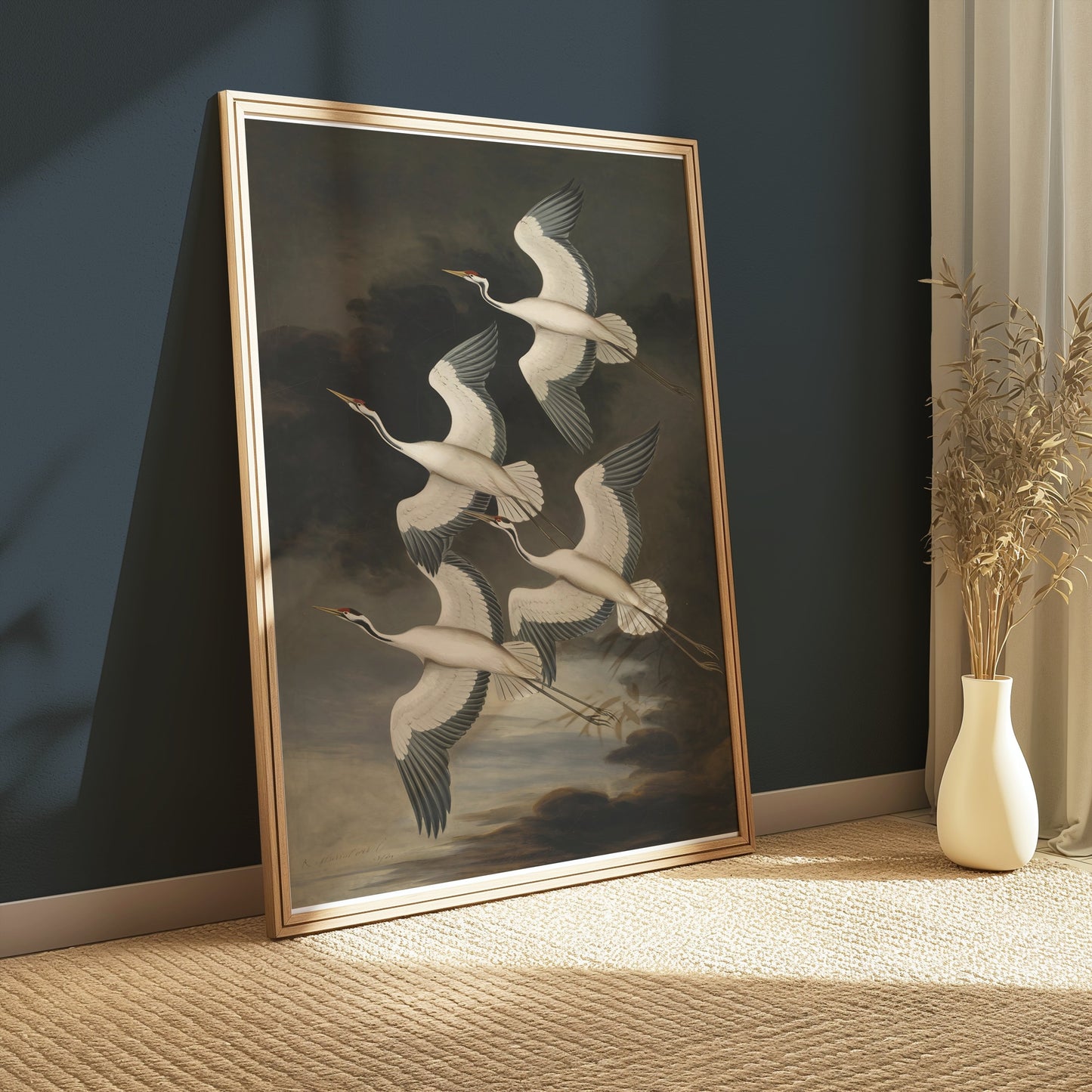 Premium Poster of Elegant Avian Illustration with Four Cranes Posters