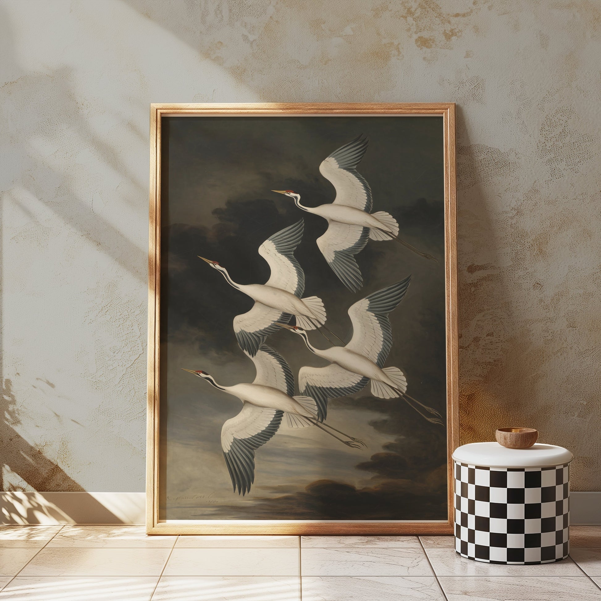 Premium Poster of Elegant Avian Illustration with Four Cranes Posters