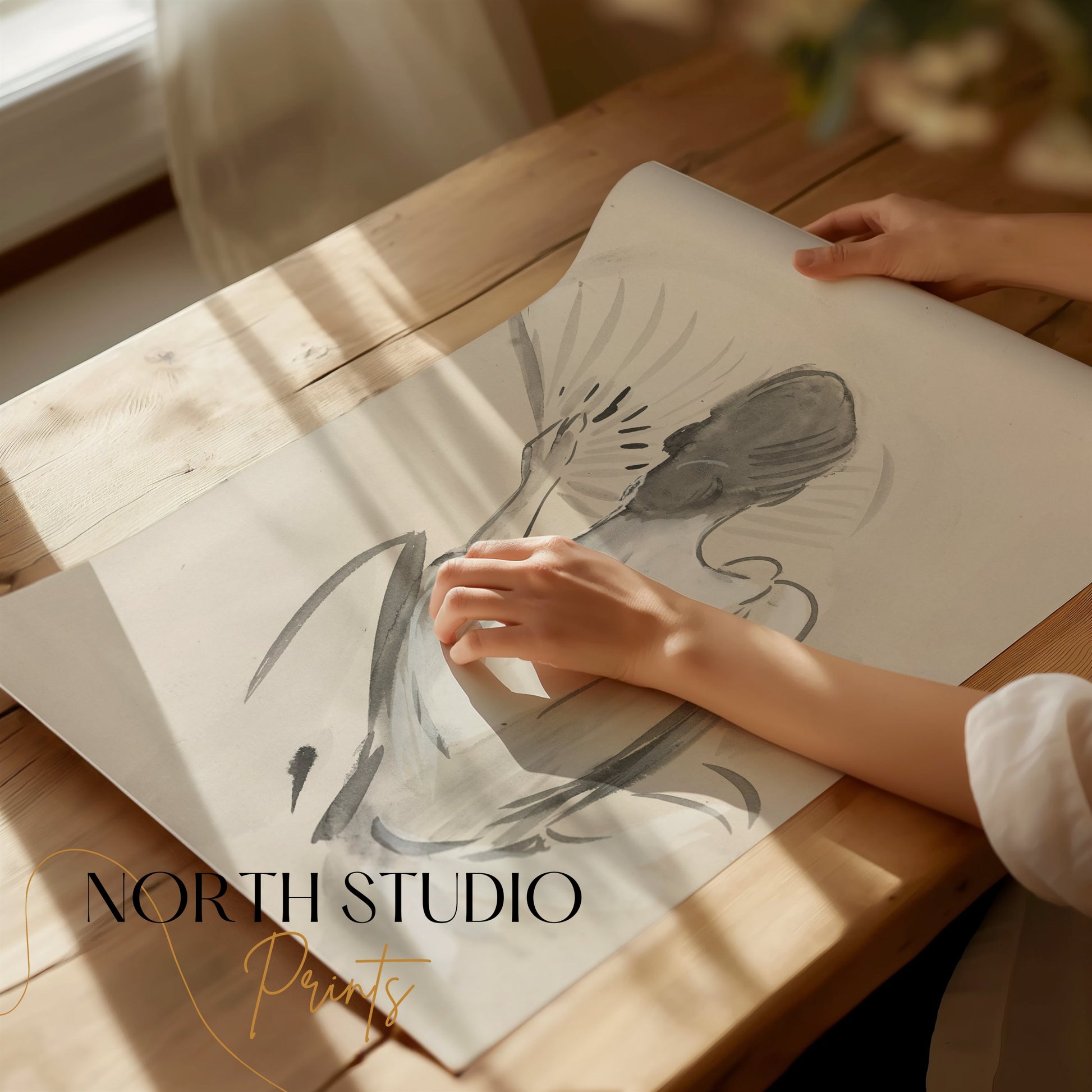 Premium Poster of Elegant Back View Painting of Woman with Fan Posters