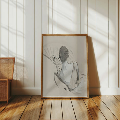 Premium Poster of Elegant Back View Painting of Woman with Fan Posters
