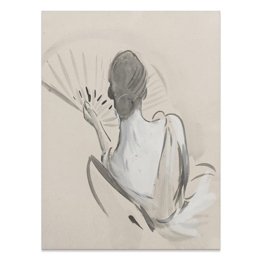 Premium Poster of Elegant Back View Painting of Woman with Fan Posters
