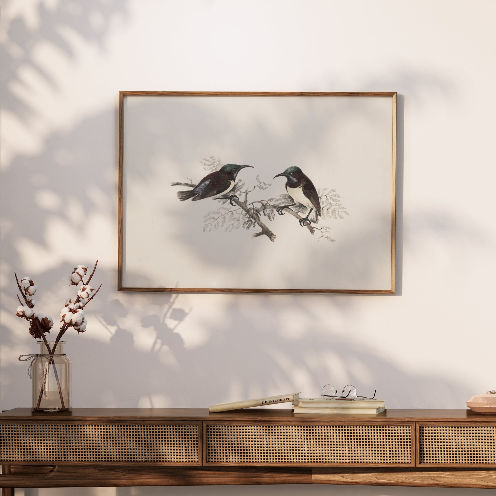 Premium Poster of Elegant Birds on Branch Vintage Art Illustration Posters