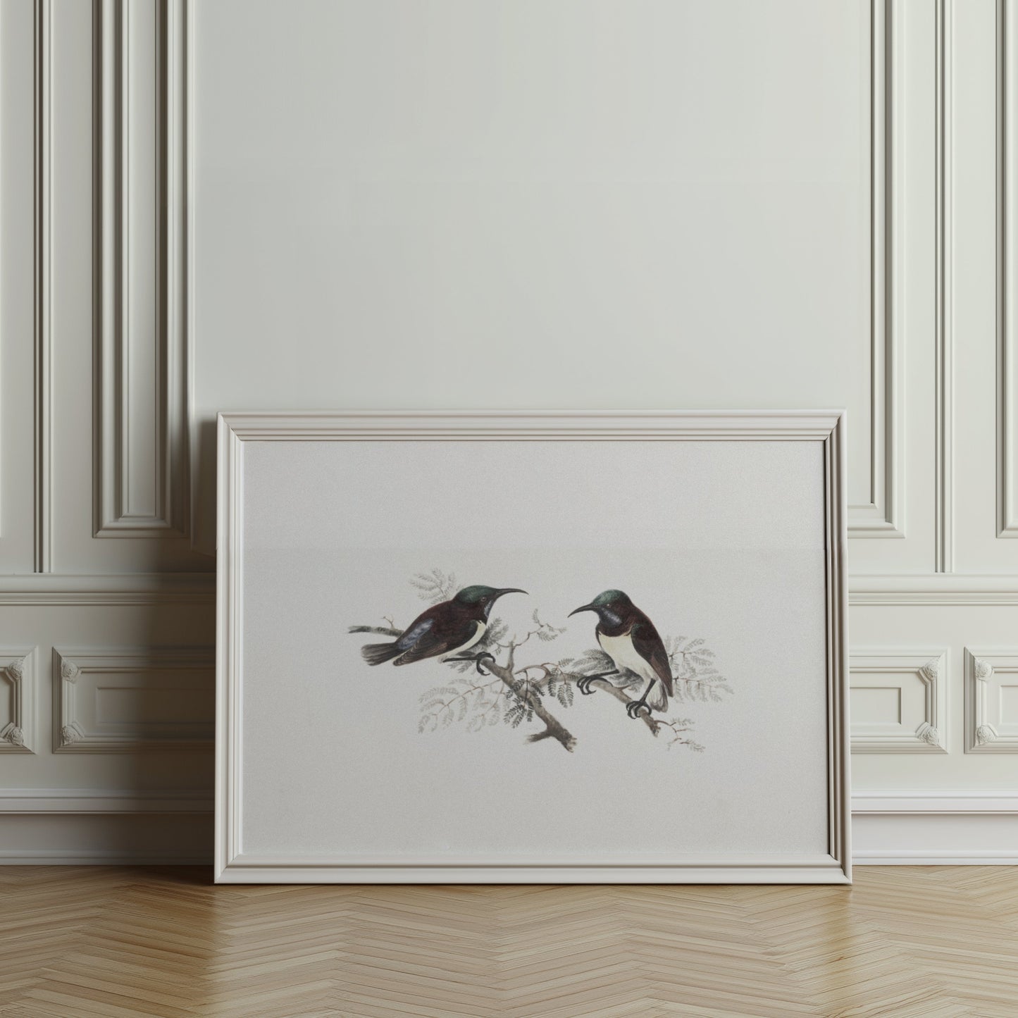 Premium Poster of Elegant Birds on Branch Vintage Art Illustration Posters