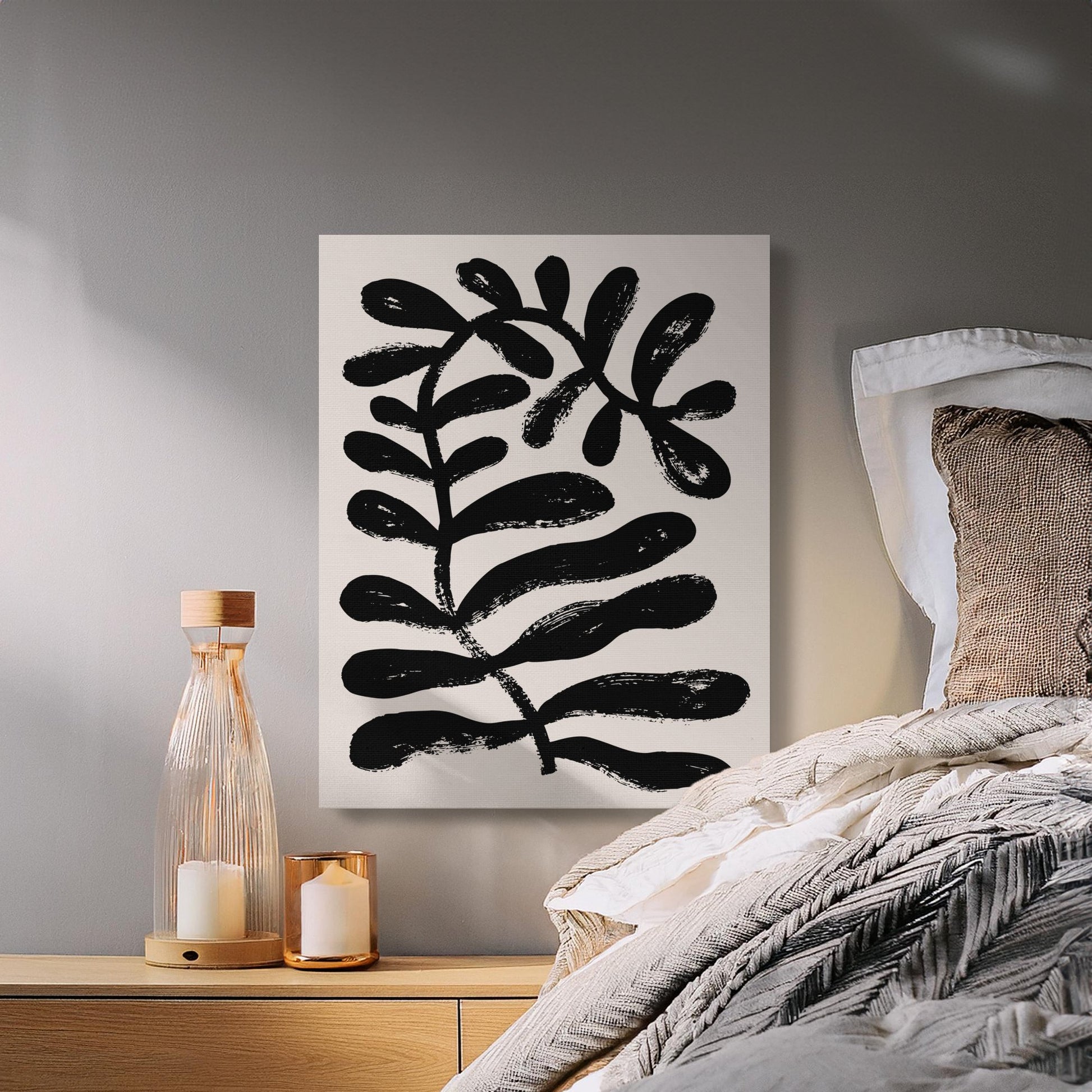 Premium Poster of Elegant Black Brush Floral Wall Art Canvas Wraps