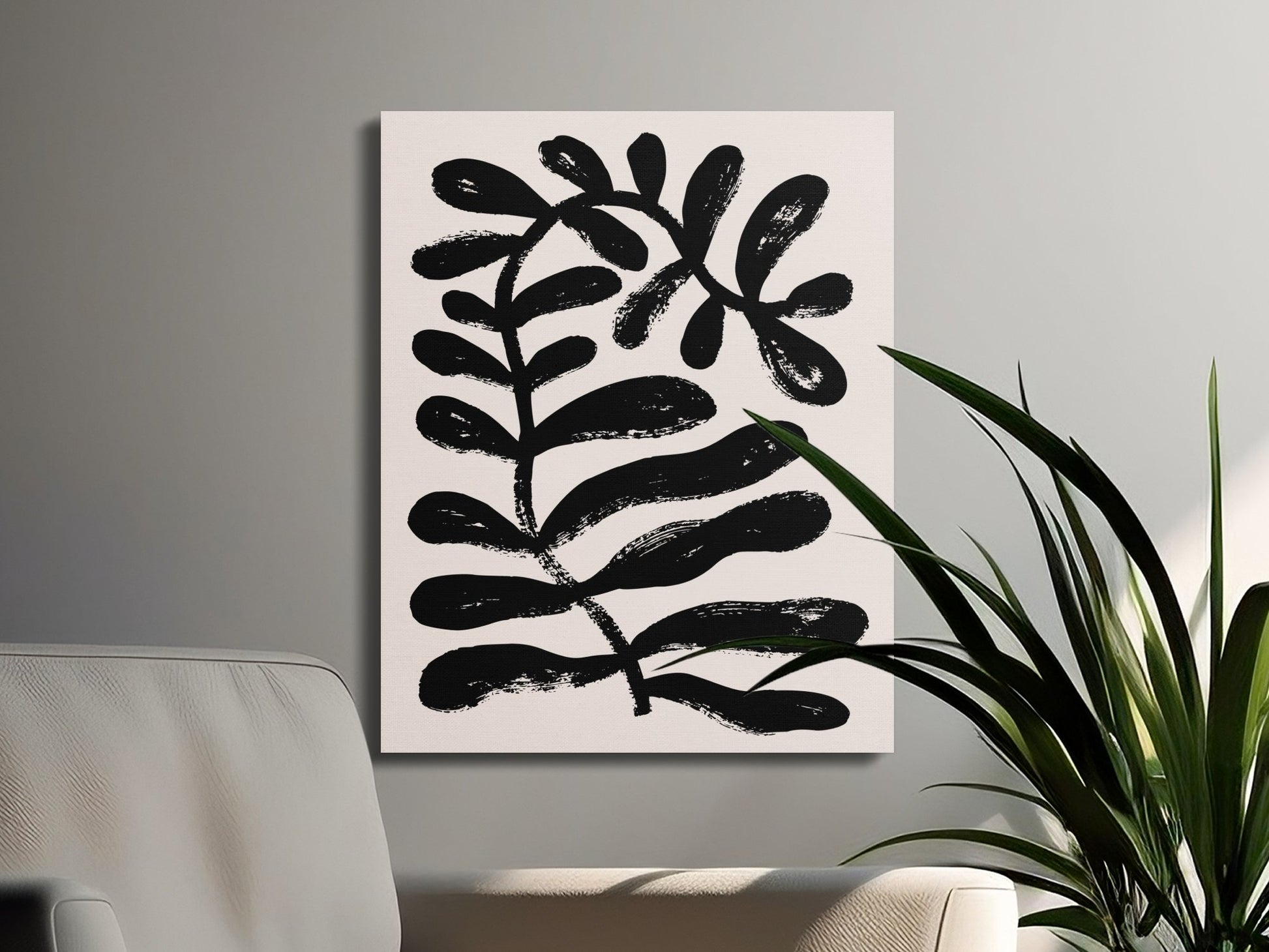 Premium Poster of Elegant Black Brush Floral Wall Art Canvas Wraps