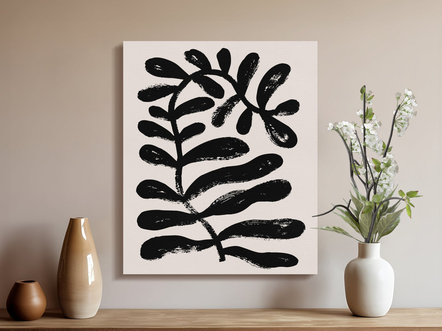 Premium Poster of Elegant Black Brush Floral Wall Art Canvas Wraps