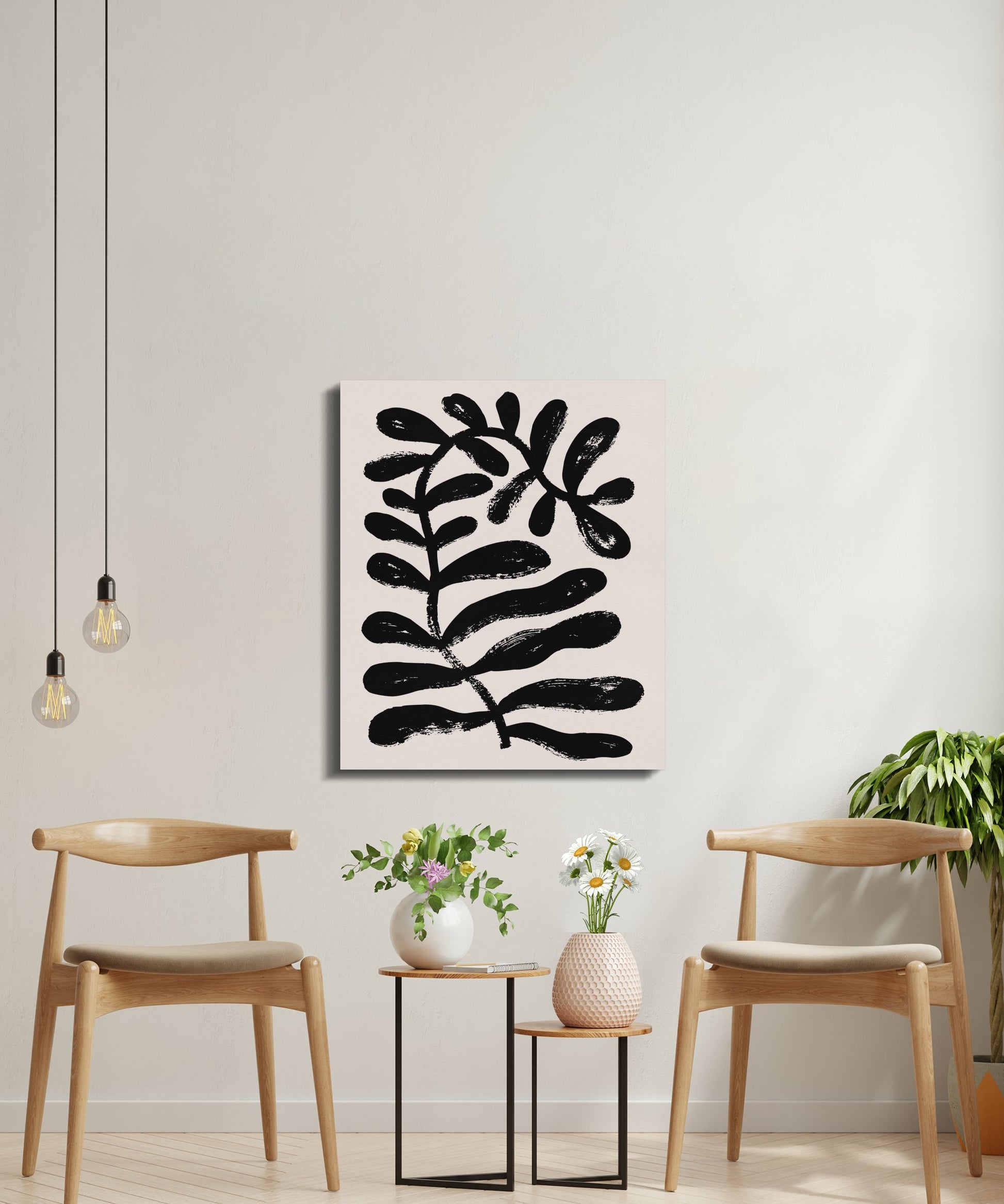 Premium Poster of Elegant Black Brush Floral Wall Art Canvas Wraps