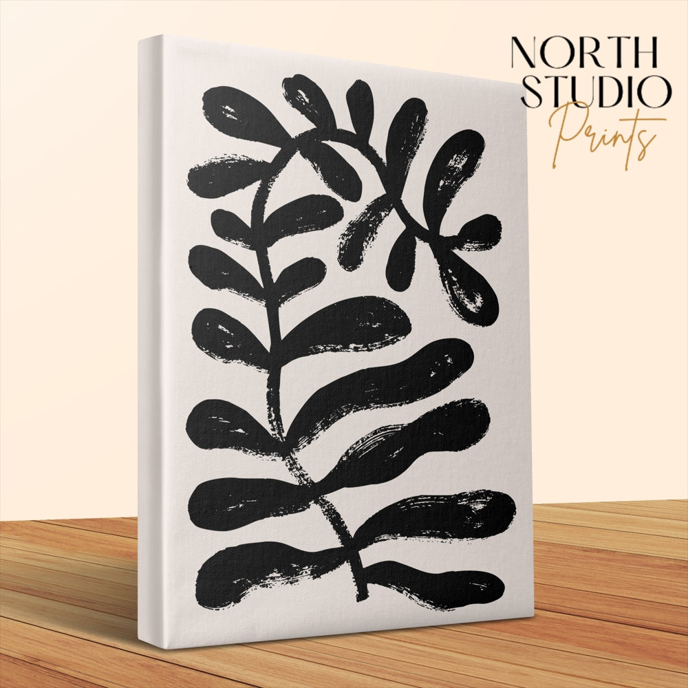 Premium Poster of Elegant Black Brush Floral Wall Art Canvas Wraps