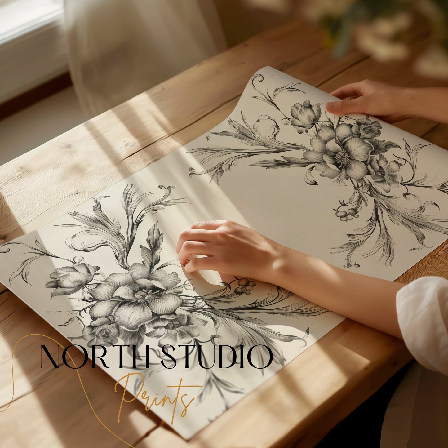 Premium Poster of Elegant Black and White Floral Art Design Posters