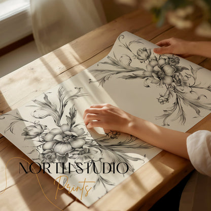 Premium Poster of Elegant Black and White Floral Art Design Posters