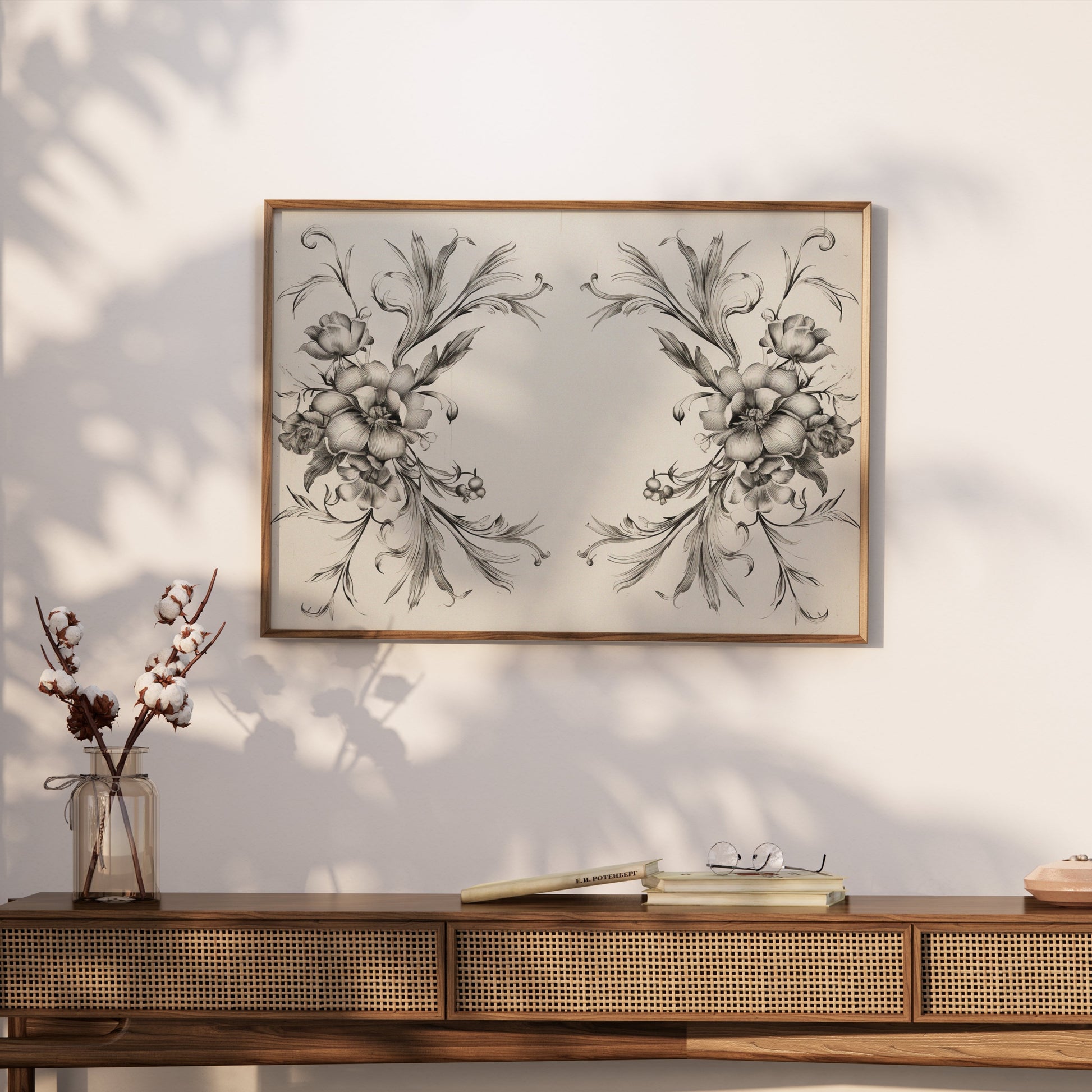 Premium Poster of Elegant Black and White Floral Art Design Posters