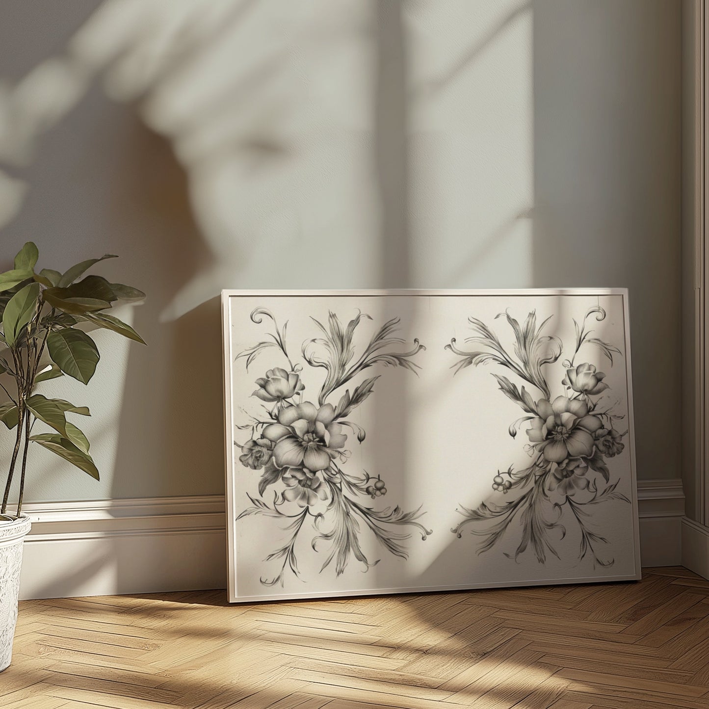 Premium Poster of Elegant Black and White Floral Art Design Posters