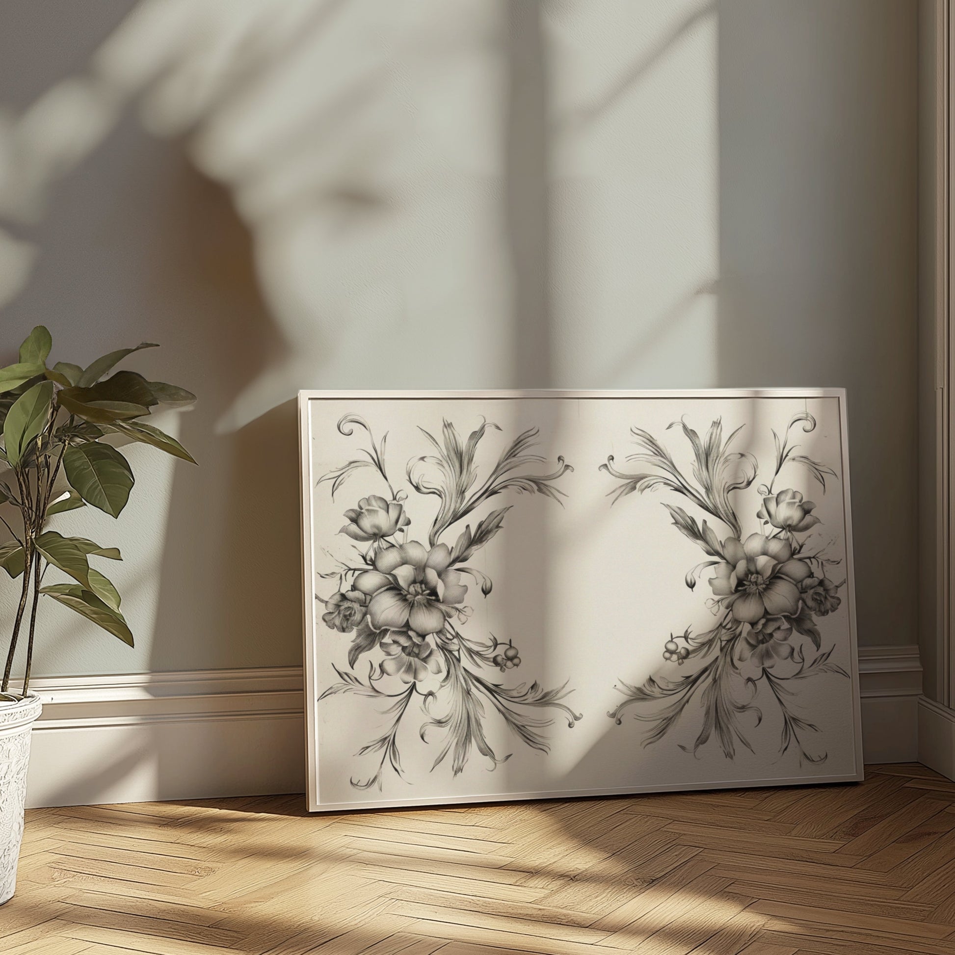 Premium Poster of Elegant Black and White Floral Art Design Posters