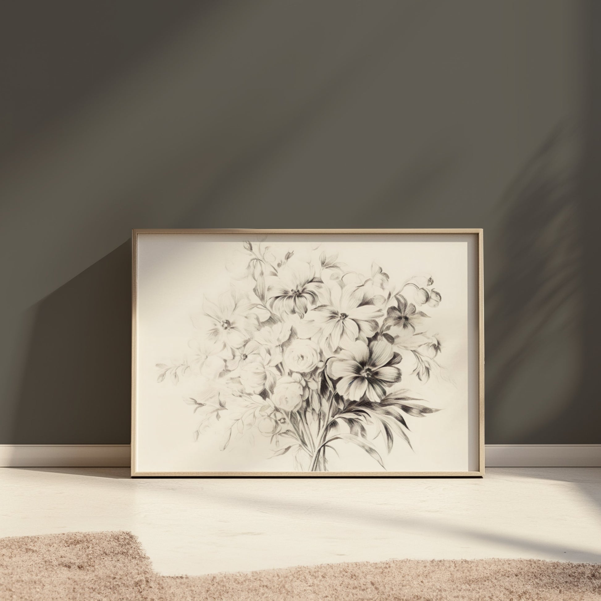 Premium Poster of Elegant Black and White Floral Artwork Posters