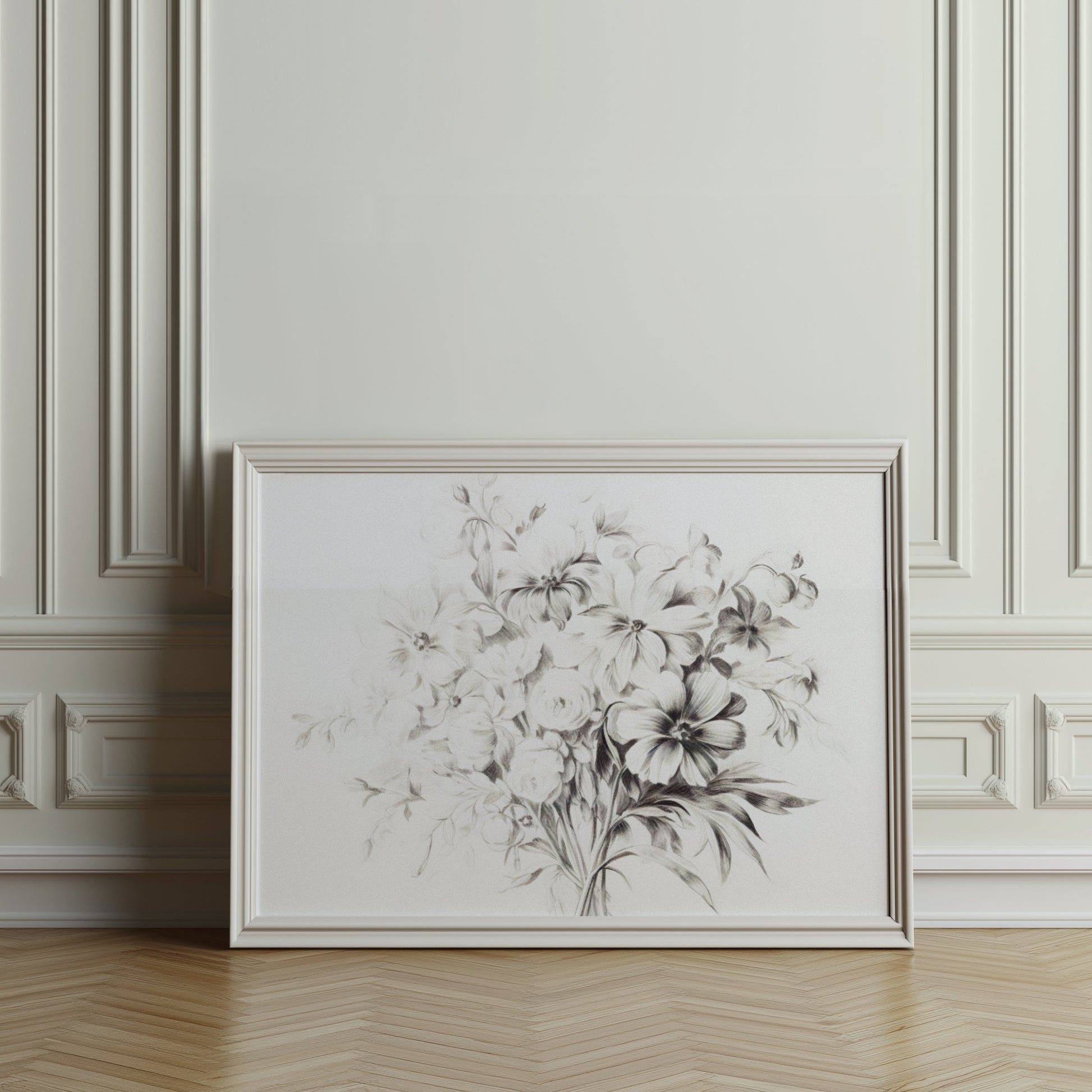 Premium Poster of Elegant Black and White Floral Artwork Posters