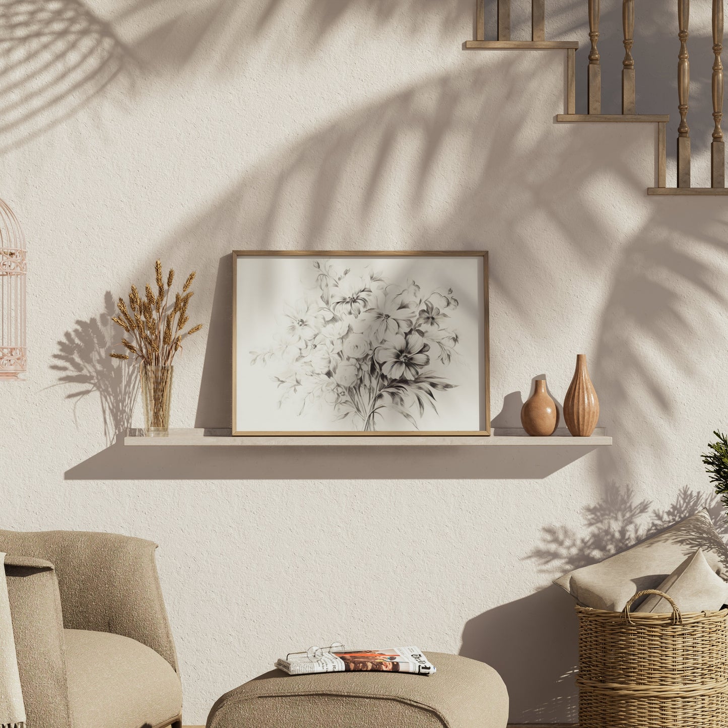 Premium Poster of Elegant Black and White Floral Artwork Posters