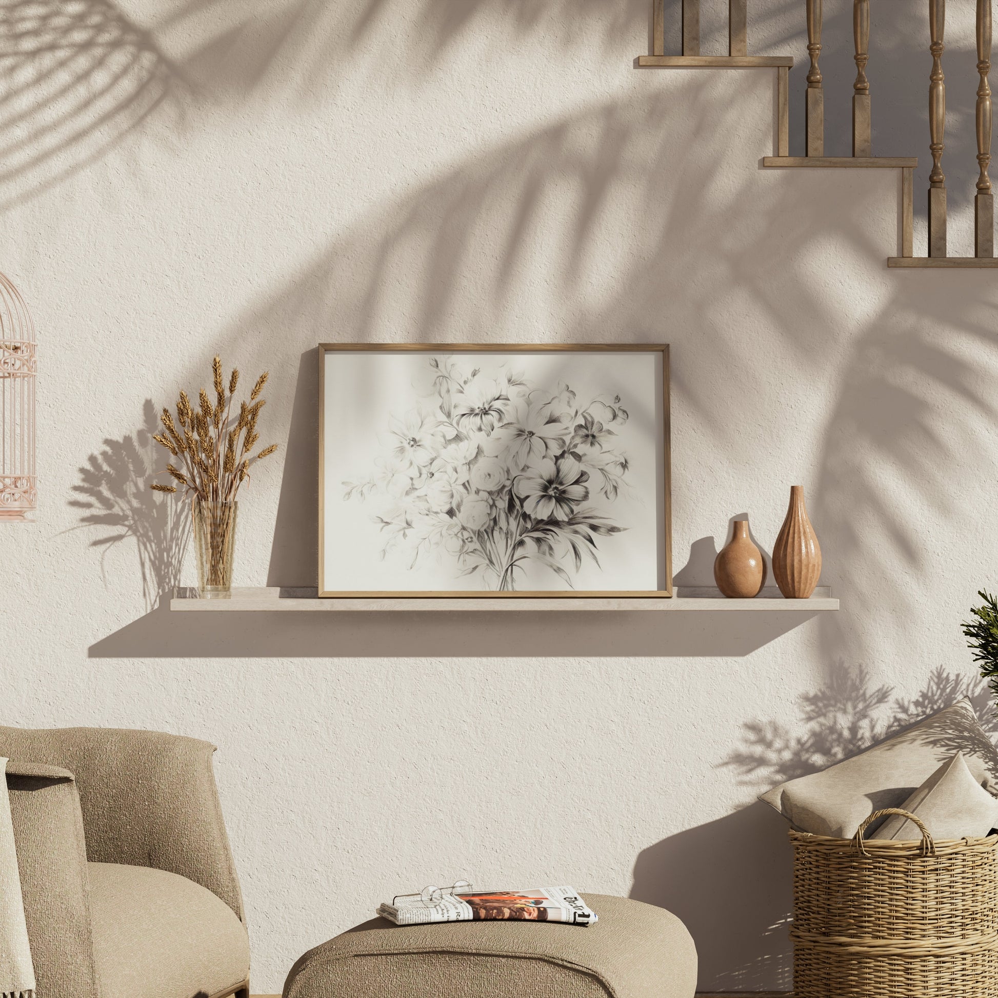 Premium Poster of Elegant Black and White Floral Artwork Posters