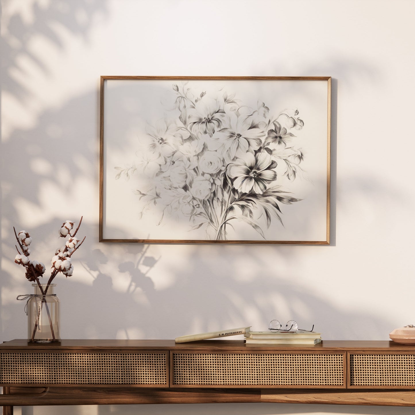 Premium Poster of Elegant Black and White Floral Artwork Posters