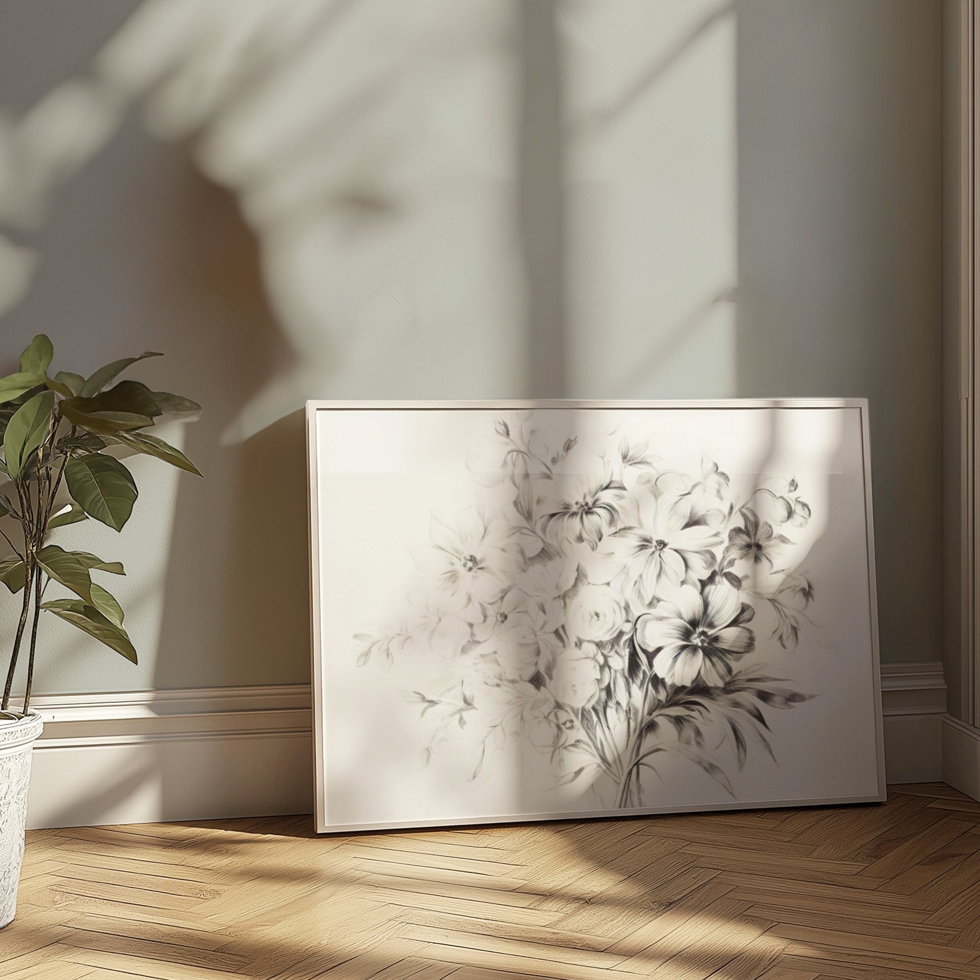 Premium Poster of Elegant Black and White Floral Artwork Posters