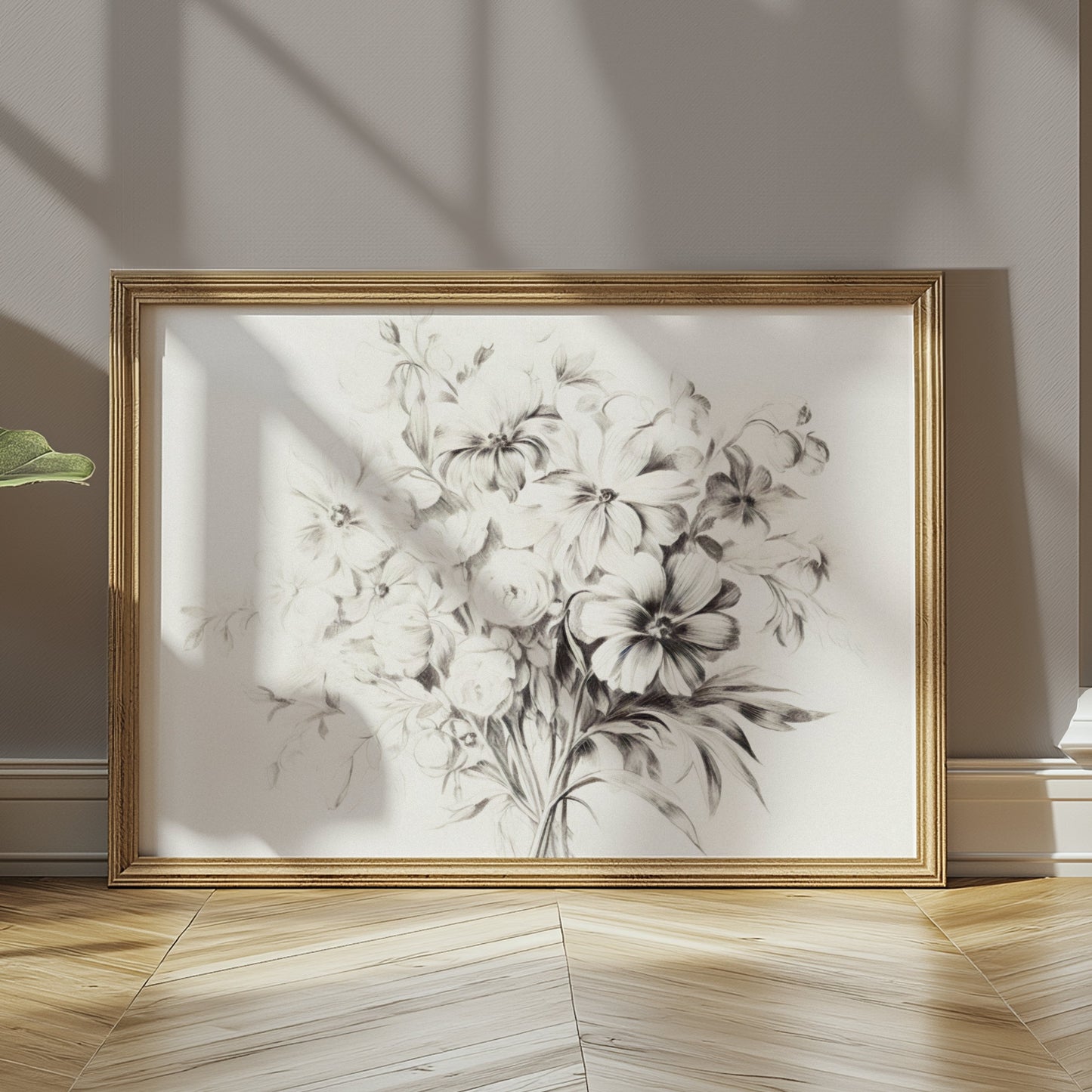 Premium Poster of Elegant Black and White Floral Artwork Posters