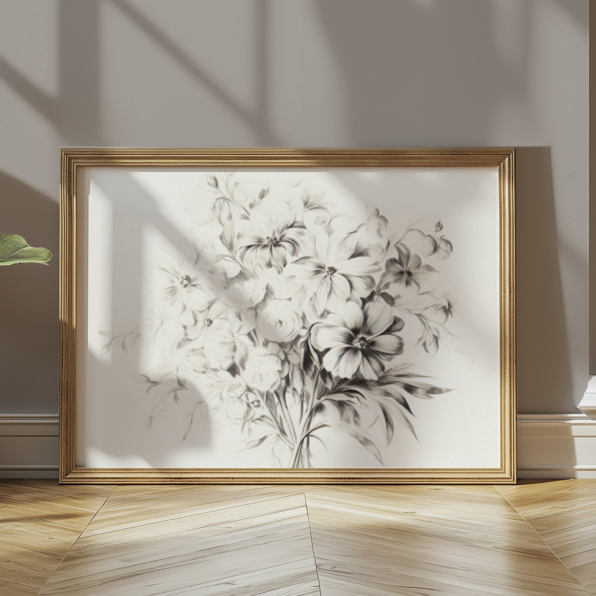 Premium Poster of Elegant Black and White Floral Artwork Posters