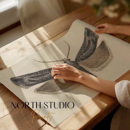 Premium Poster of Elegant Black and White Moth Illustration Artwork Posters