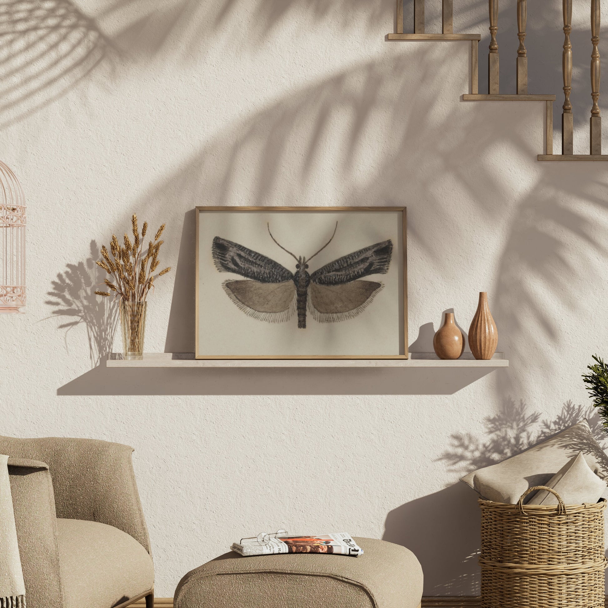 Premium Poster of Elegant Black and White Moth Illustration Artwork Posters