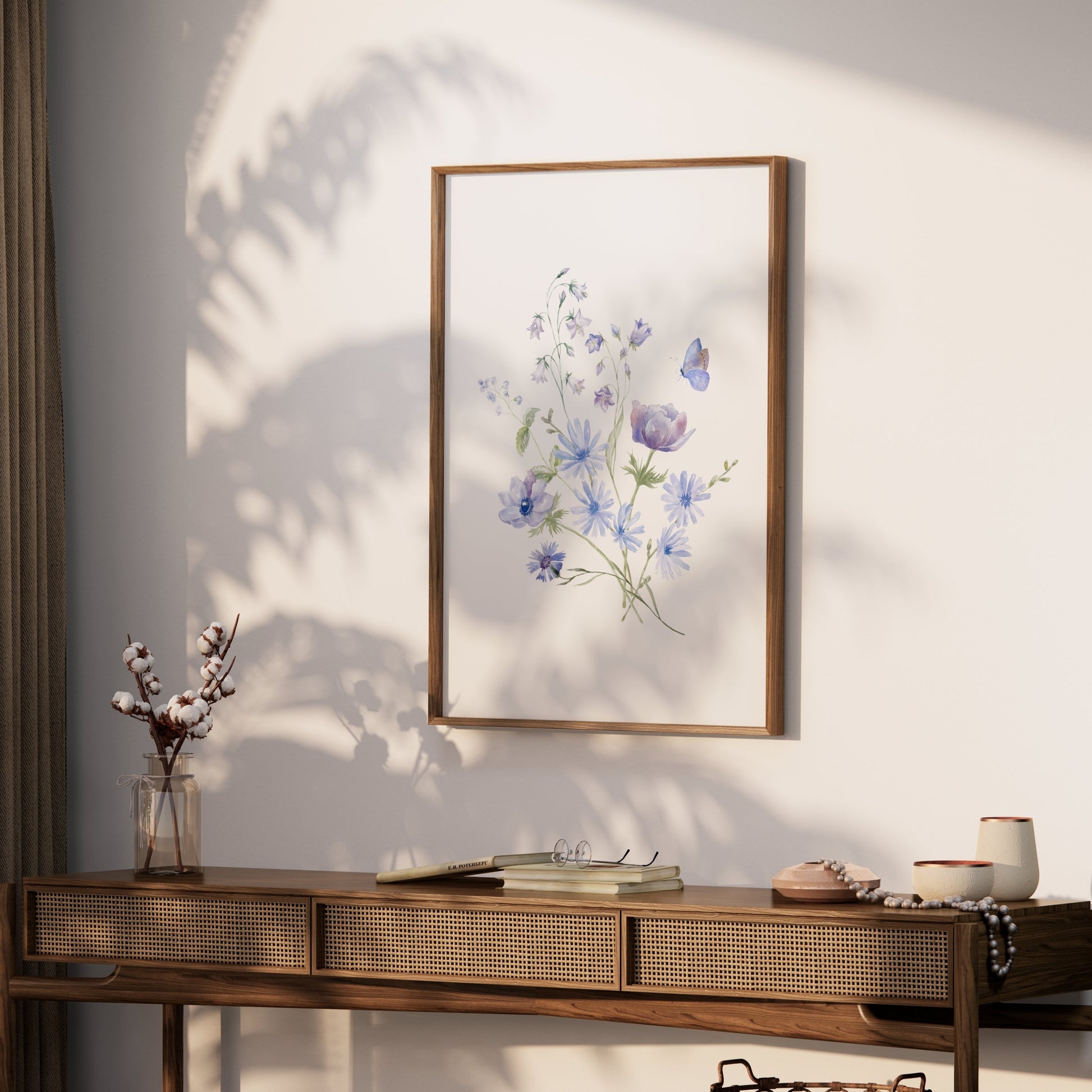 Premium Poster of Elegant Blooming Flowers with Butterfly Design Posters