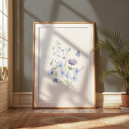 Premium Poster of Elegant Blooming Flowers with Butterfly Design Posters