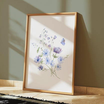 Premium Poster of Elegant Blooming Flowers with Butterfly Design Posters