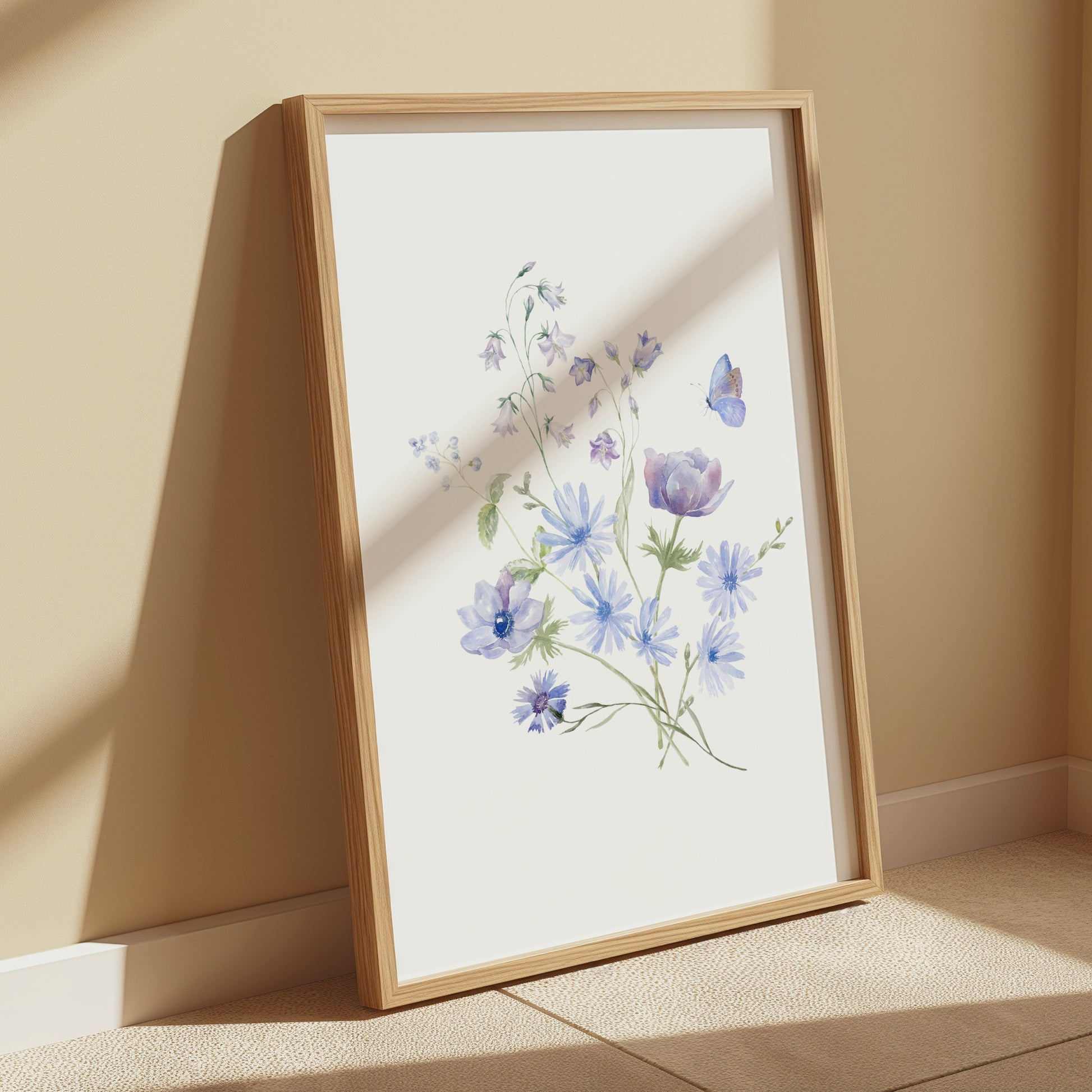 Premium Poster of Elegant Blooming Flowers with Butterfly Design Posters