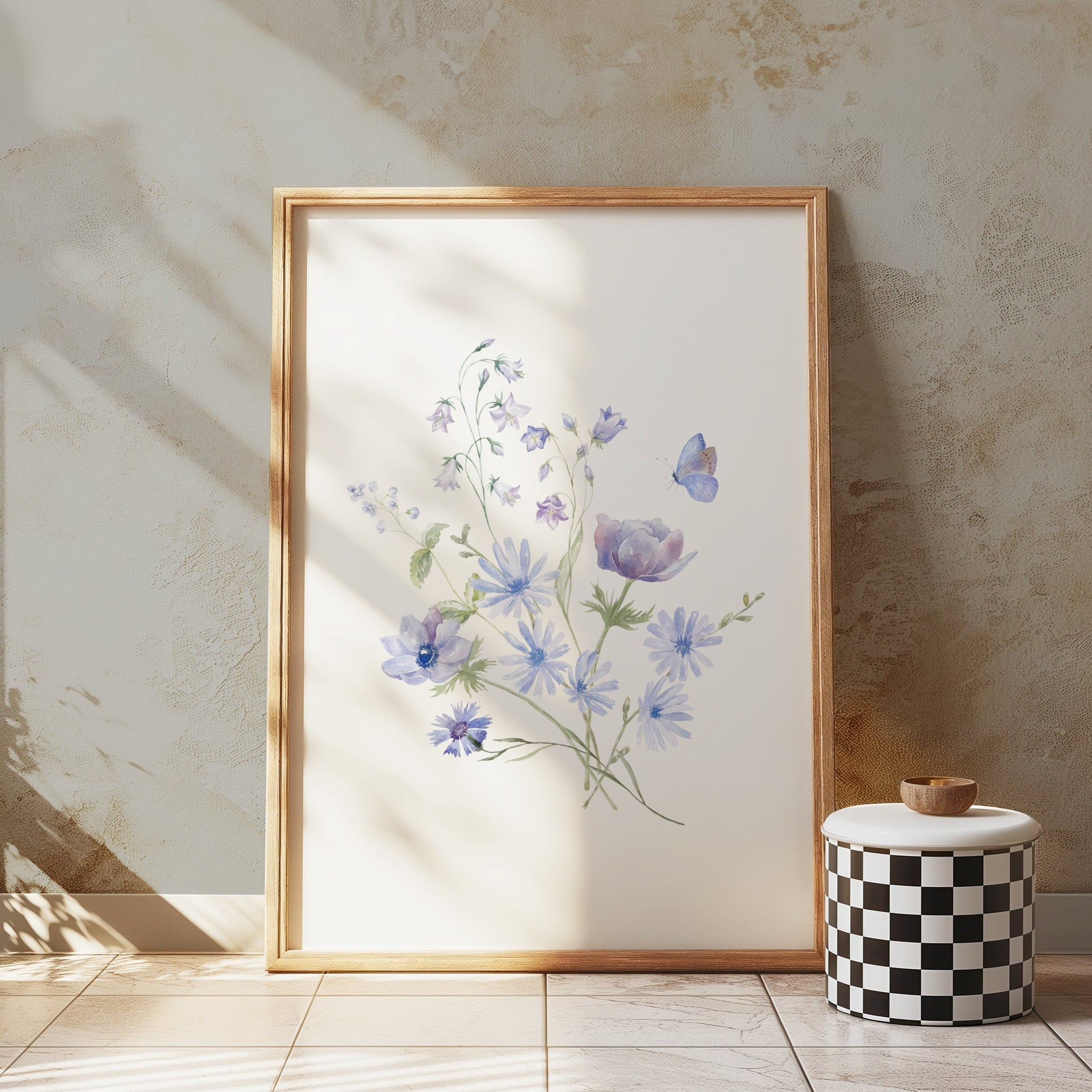 Premium Poster of Elegant Blooming Flowers with Butterfly Design Posters