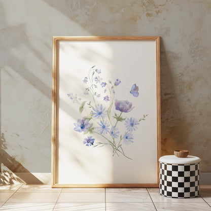 Premium Poster of Elegant Blooming Flowers with Butterfly Design Posters