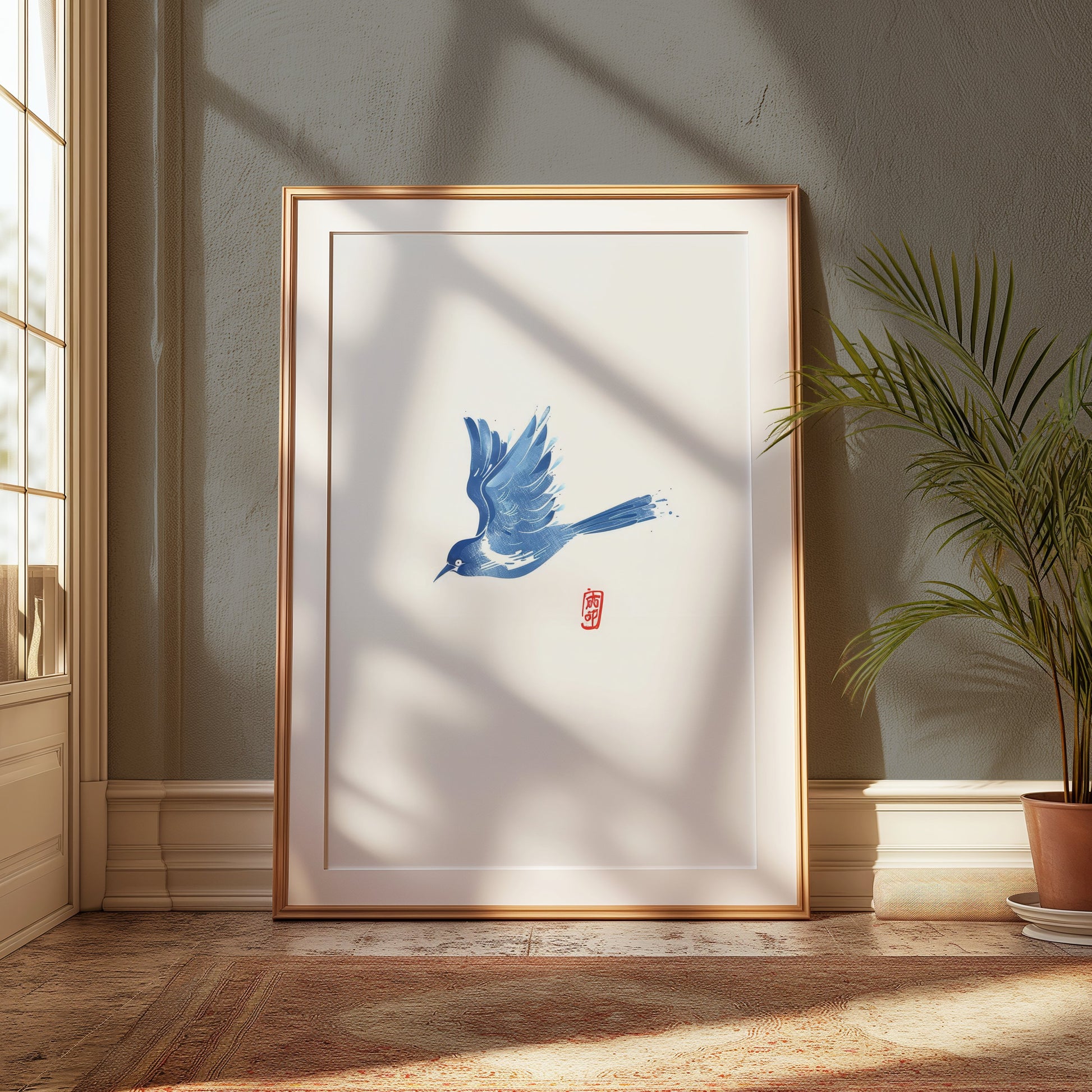 Premium Poster of Elegant Blue Bird Traditional Art Print Posters