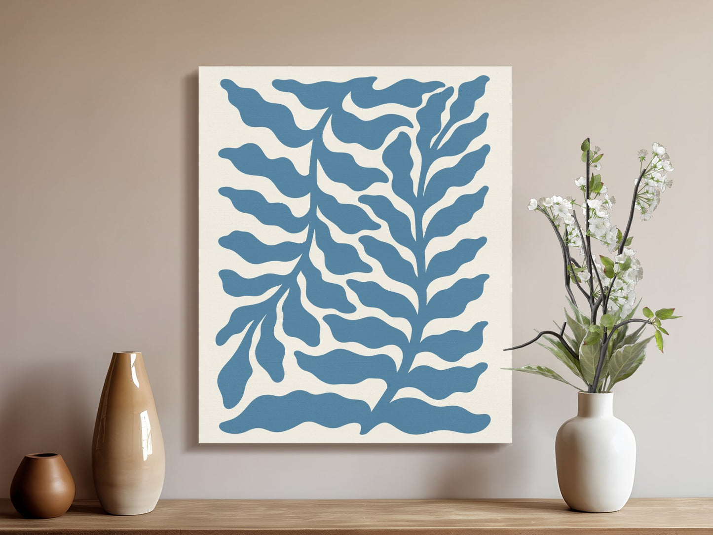 Premium Poster of Elegant Blue Leafy Pattern Floral Wall Art Canvas Wraps