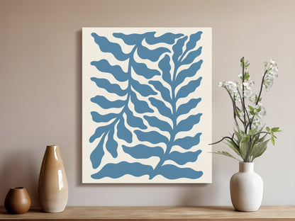 Premium Poster of Elegant Blue Leafy Pattern Floral Wall Art Canvas Wraps