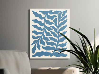 Premium Poster of Elegant Blue Leafy Pattern Floral Wall Art Canvas Wraps