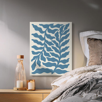 Premium Poster of Elegant Blue Leafy Pattern Floral Wall Art Canvas Wraps