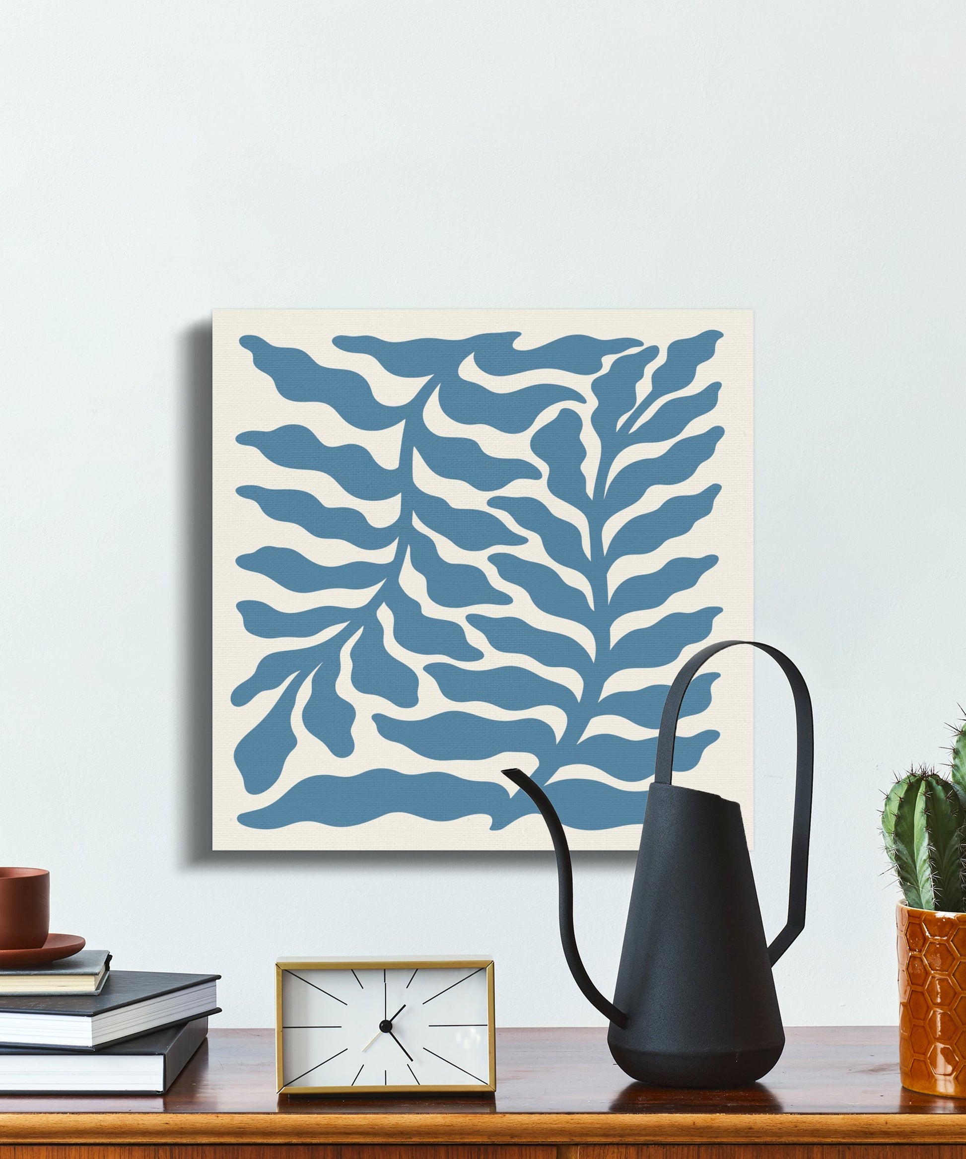 Premium Poster of Elegant Blue Leafy Pattern Floral Wall Art Canvas Wraps
