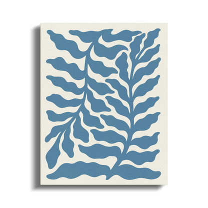 Premium Poster of Elegant Blue Leafy Pattern Floral Wall Art Canvas Wraps