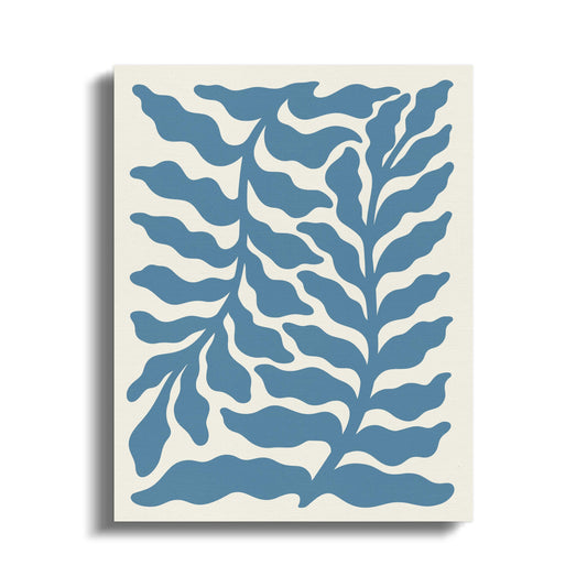 Premium Poster of Elegant Blue Leafy Pattern Floral Wall Art Canvas Wraps